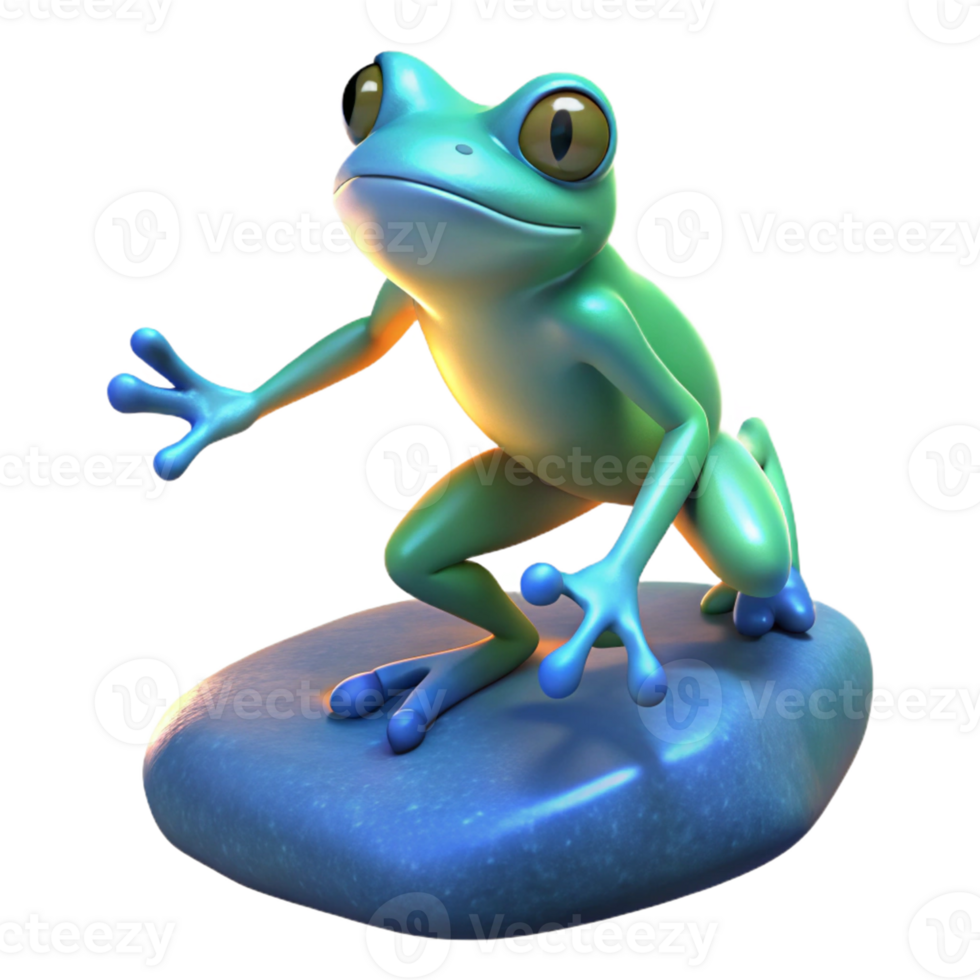 Cute Frog on Rock Three Dimensional Render in a Whimsical Scene of Nature png