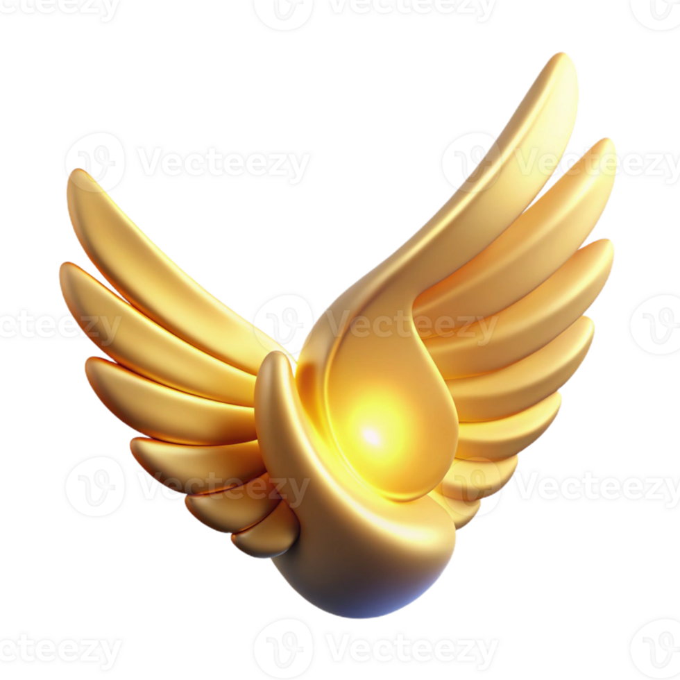Golden Wings Abstract Art A luxurious 3D depiction of golden wings, highlighting their elegant design and shimmering presence. png