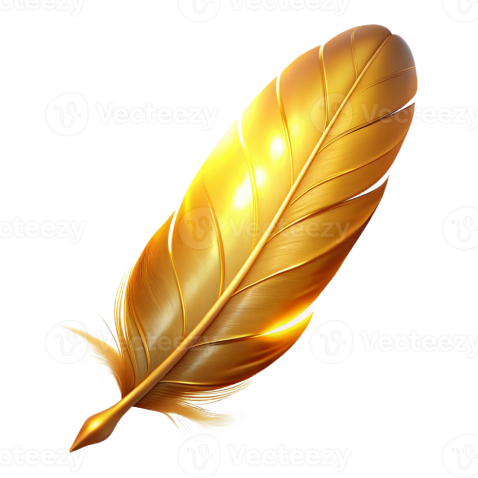 Golden Feather as a Symbol of Writing in a Radiant Three Dimensional Scene png