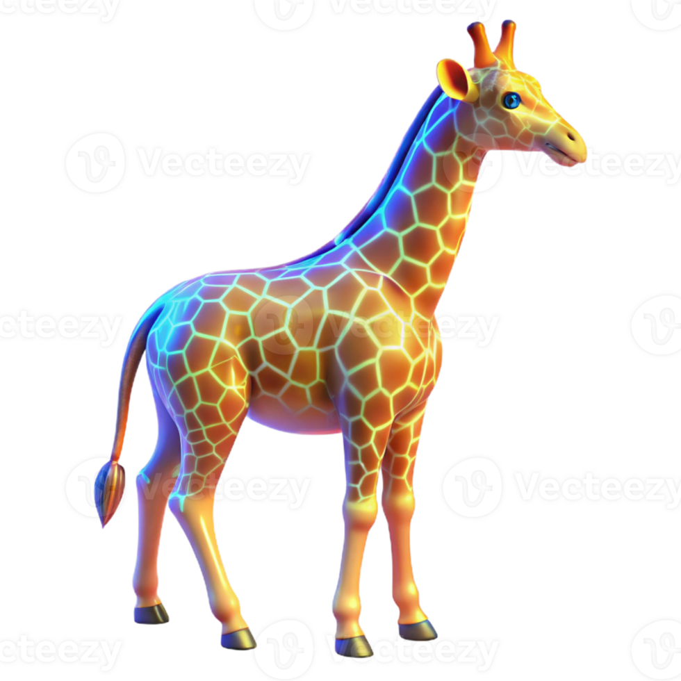 Glowing Giraffe Three Dimensional Render in a Mesmerizing Scene of Wildlife png