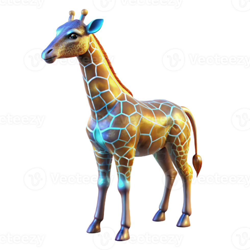 Glowing Giraffe 3D Render A radiant giraffe navigating the digital savannah, its skin glowing with vibrant colors in a stunning render. png