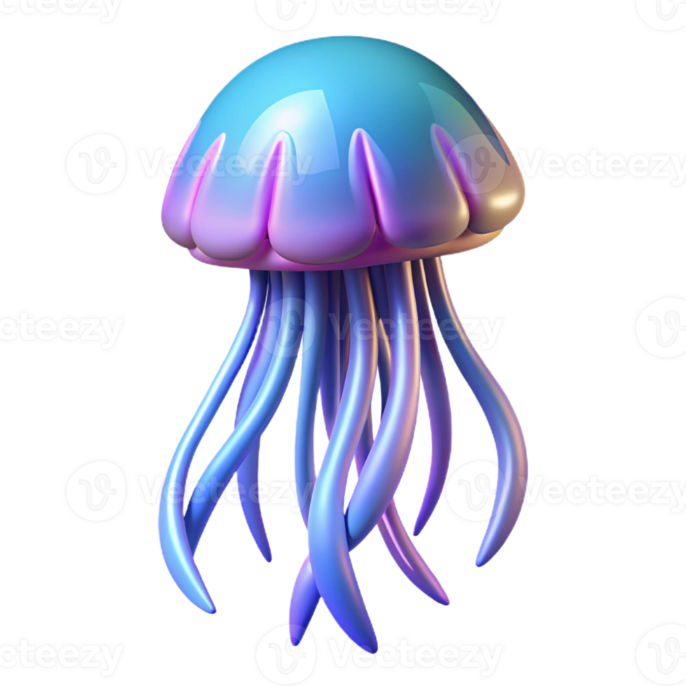 Vibrant Jellyfish 3D Render A luminous 3D depiction of a jellyfish, highlighting its glowing features and enchanting presence. png