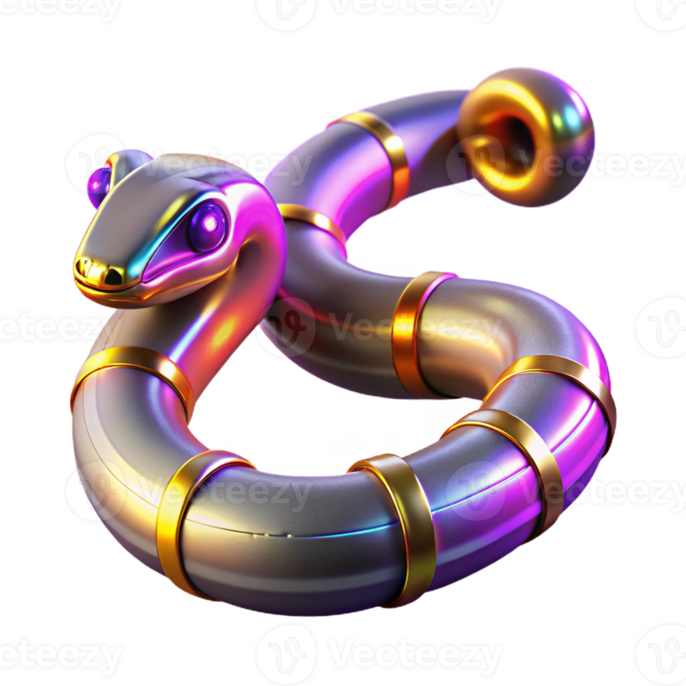 Metallic Serpent Three Dimensional Render in a Futuristic Scene of Design png