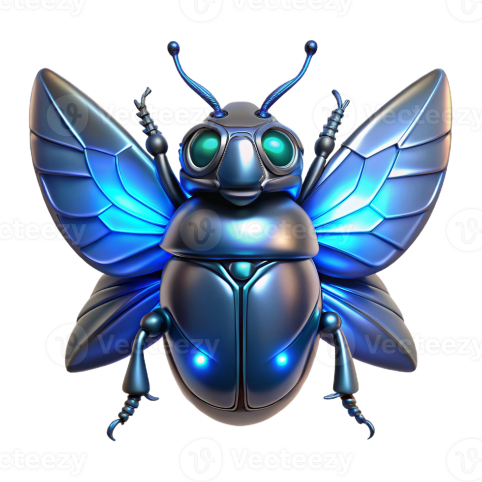 Metallic Insect with Wings A futuristic 3D model of a metallic insect with wings, emphasizing its advanced design and mechanical features. png