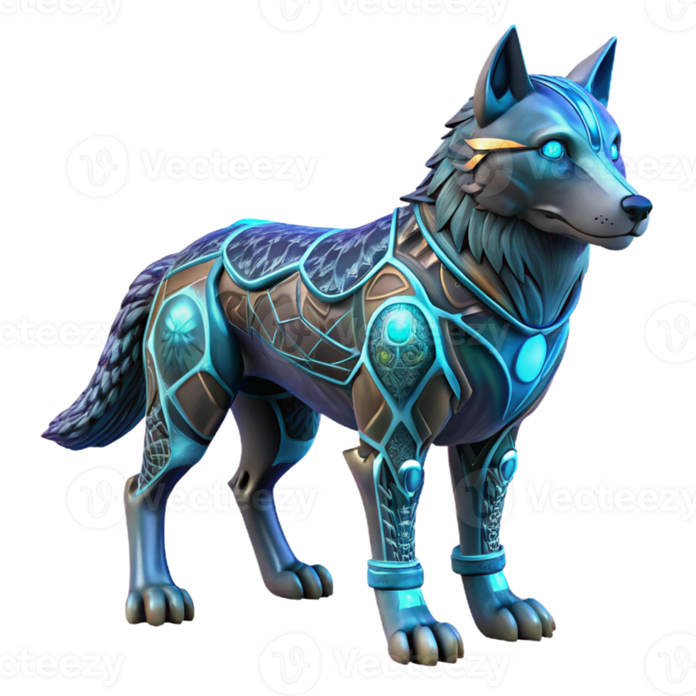 Cybernetic Wolf as a Fantasy Creature Art with Futuristic Design and Majestic Stance png