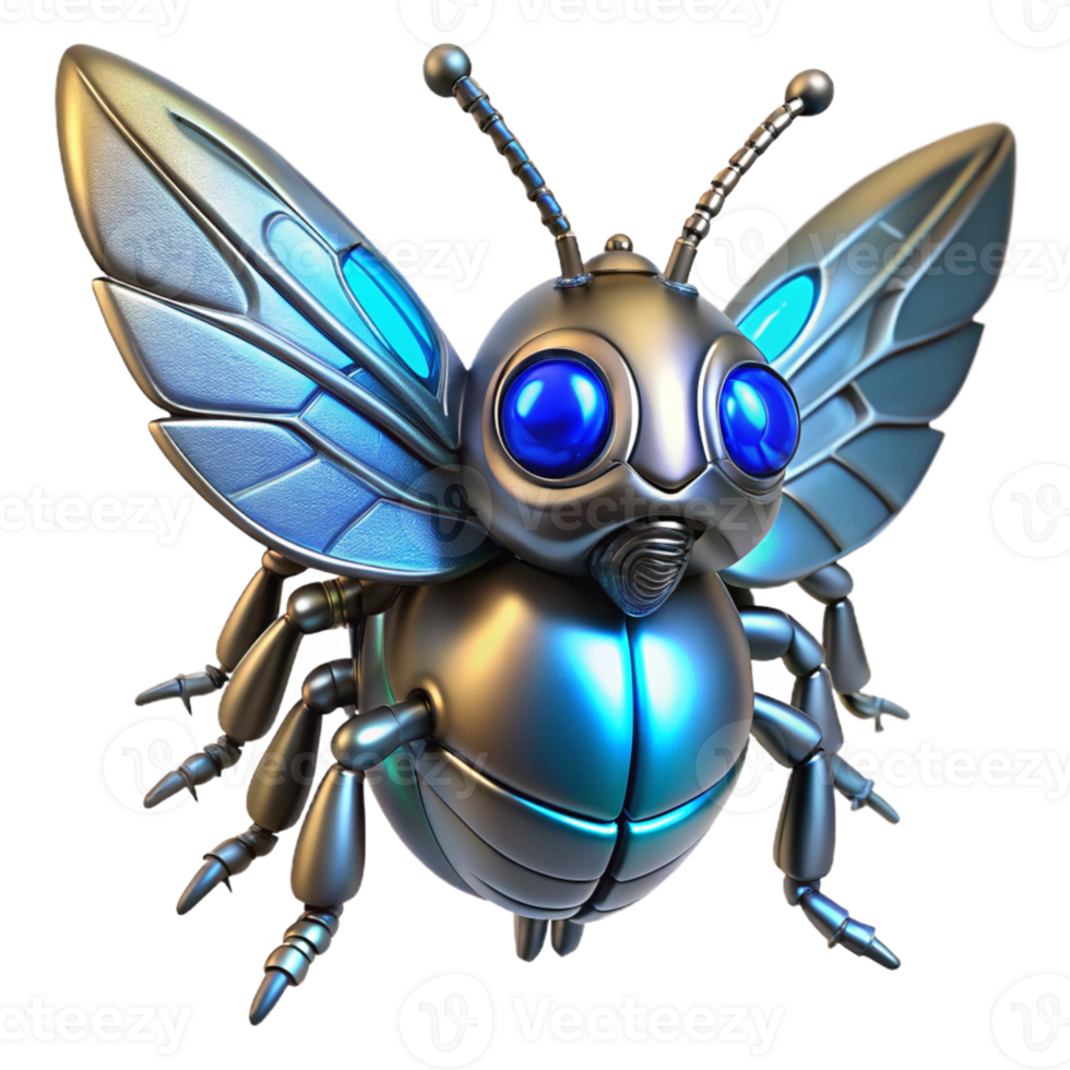Metallic Insect Robot with Wings A futuristic insect robot crafted with wings, navigating the digital realm with precision. png