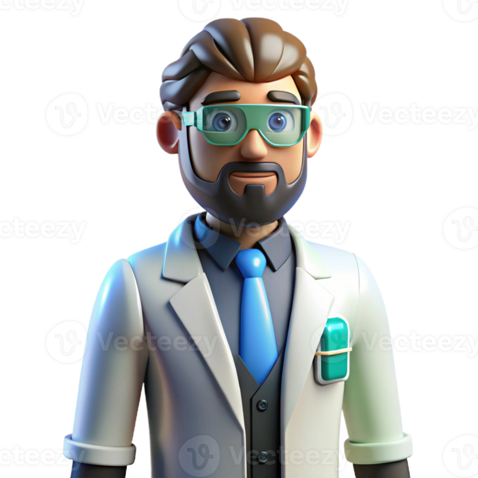3D Cartoon Scientist A playful depiction of a scientist brought to life in a whimsical three-dimensional cartoon style. png