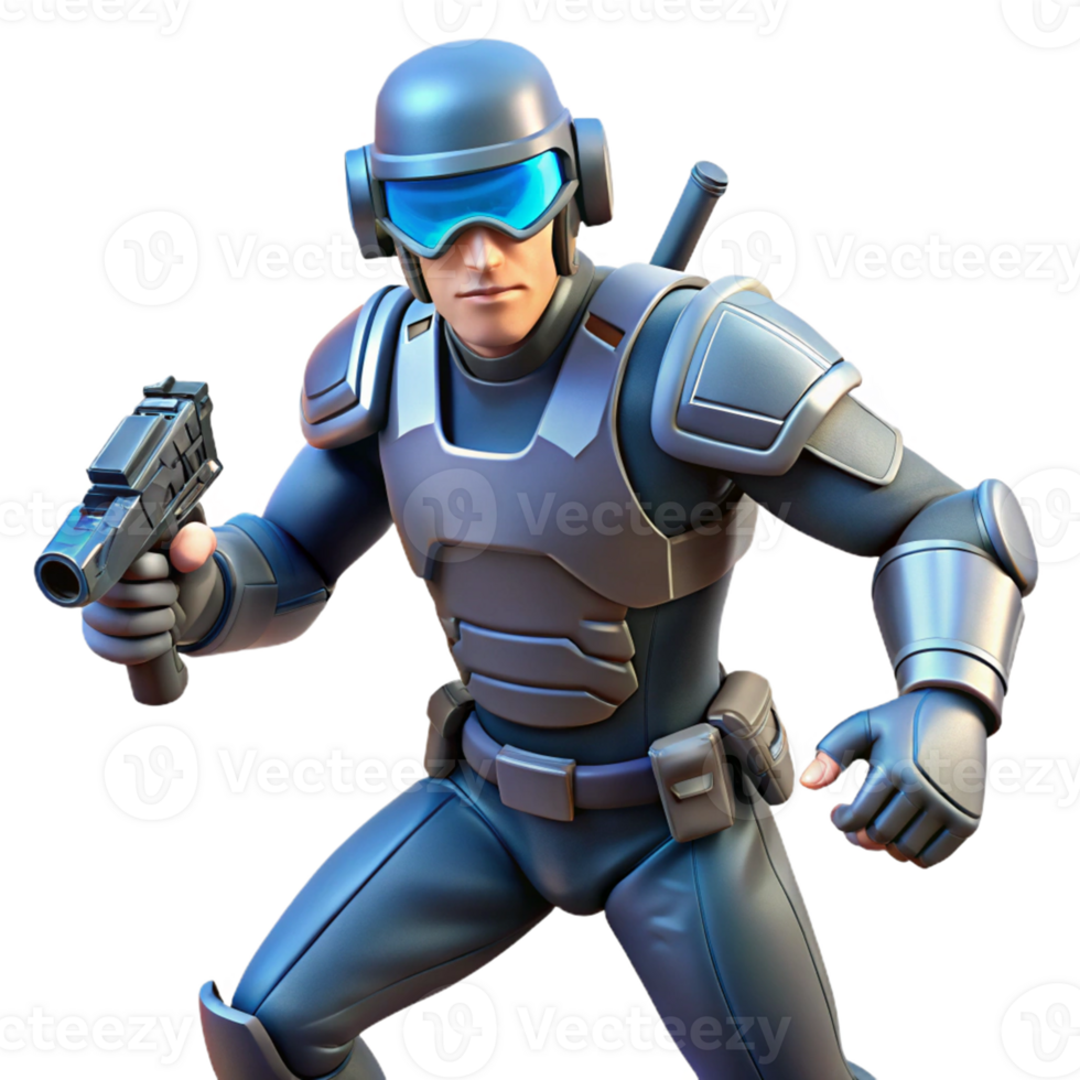 Future Soldier with Combat Gear in a Visionary Three Dimensional Scene of Innovation png