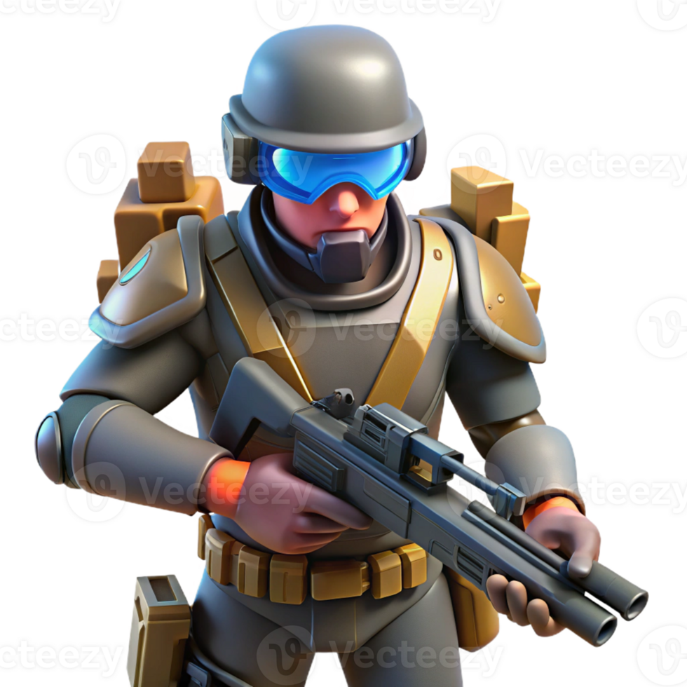 Future Soldier Combat Action Game A thrilling 3D render of a future soldier in combat, blending advanced technology with intense action. png