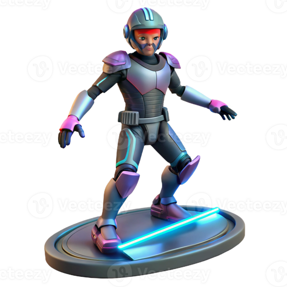 Future Boy on Hoverboard A dynamic depiction of a boy navigating a world of hoverboards, capturing the essence of innovation in a digital world. png