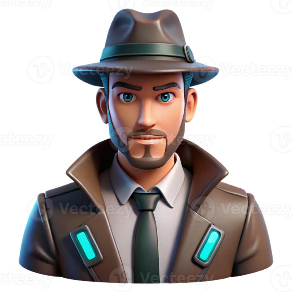 Sleuth Three Dimensional Model Investigator Avatar in a Whimsical Scene of Adventure png