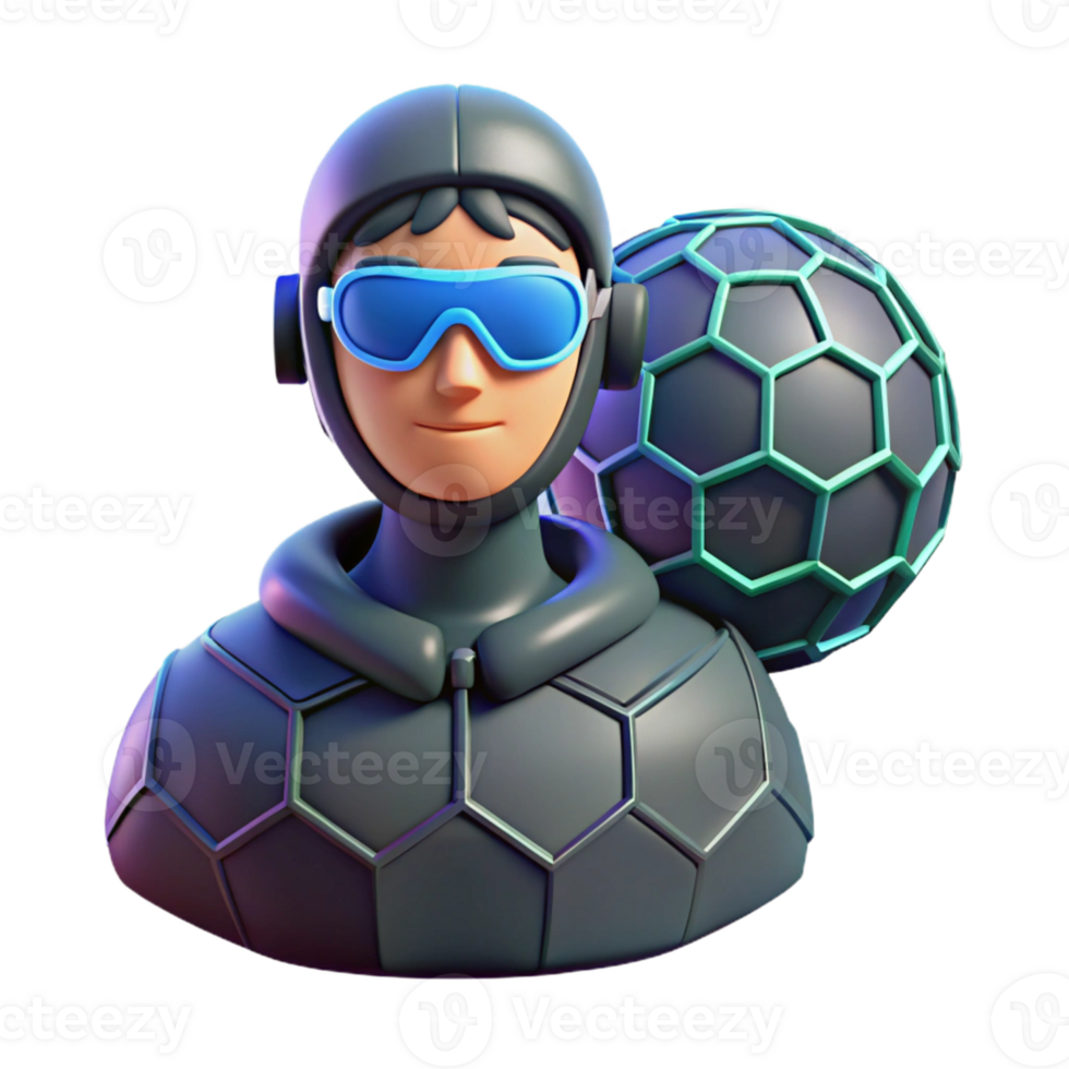 Futuristic Avatar with Hexagon Design in a Visionary Three Dimensional Scene of Innovation png