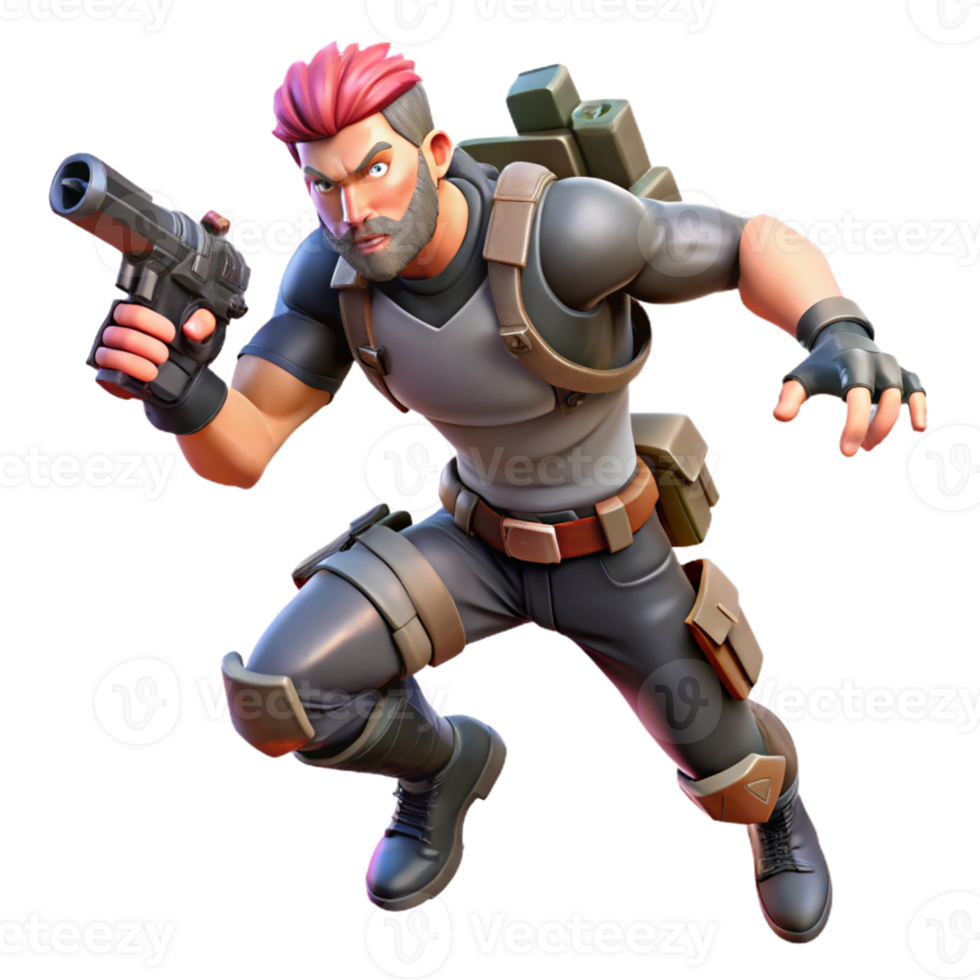 Action Game Three Dimensional Render of a Soldier in a Dynamic Scene of Adventure png
