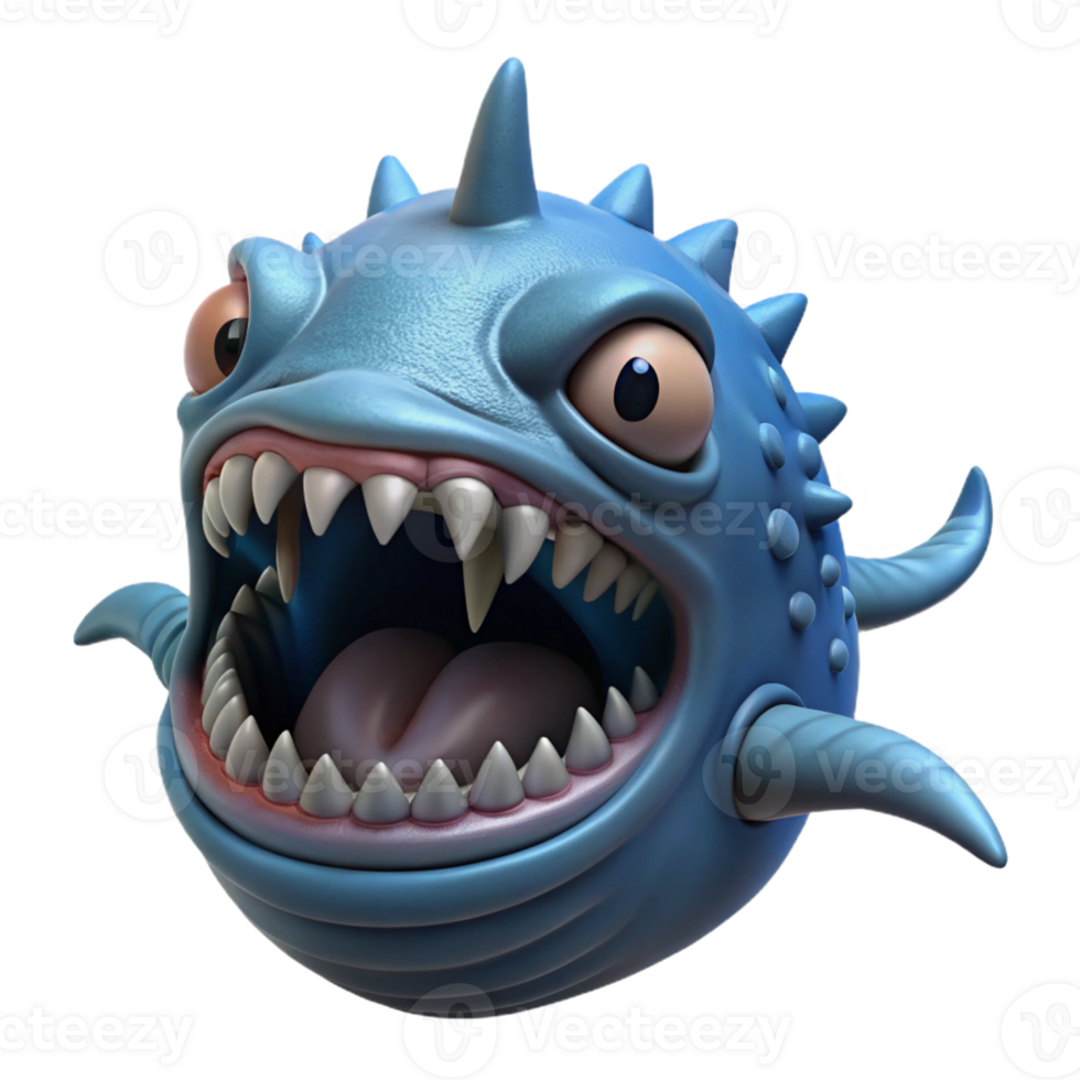Cute Monster with Sharp Teeth A playful depiction of a monster with sharp teeth, brought to life in a whimsical three-dimensional render. png