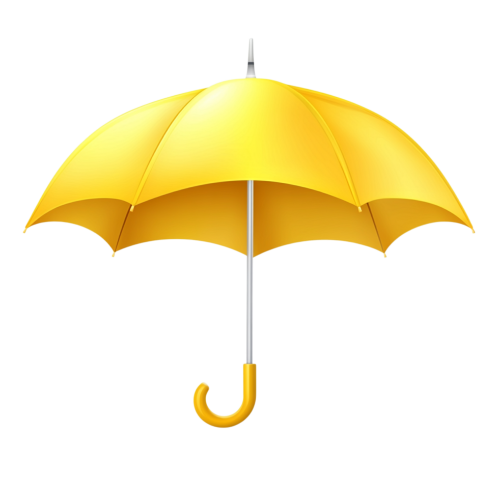 Bright yellow umbrella with a curved handle opened fully with a smooth surface representing protection rainy days and the practical elegance of carrying stylish accessories for unpredictable weather png