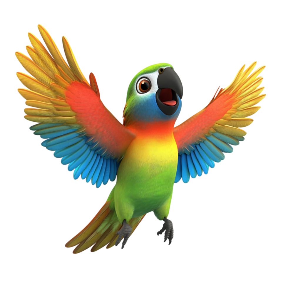 Colorful parrot in midflight with vibrant feathers symbolizing freedom and the beauty of exotic birds in the wild png