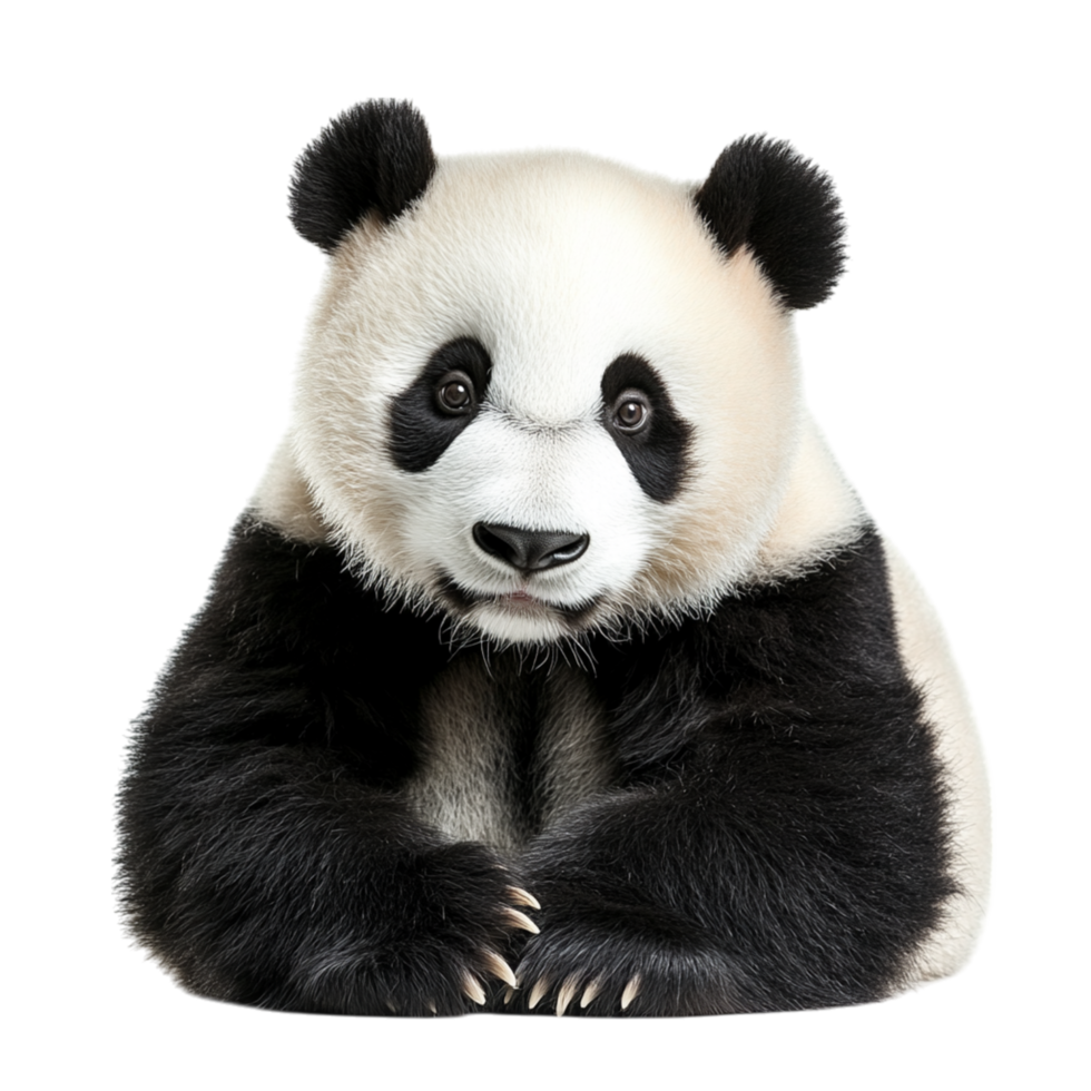 Gentle panda with large expressive eyes and a soft furry coat symbolizing kindness and the captivating charm of this rare species png