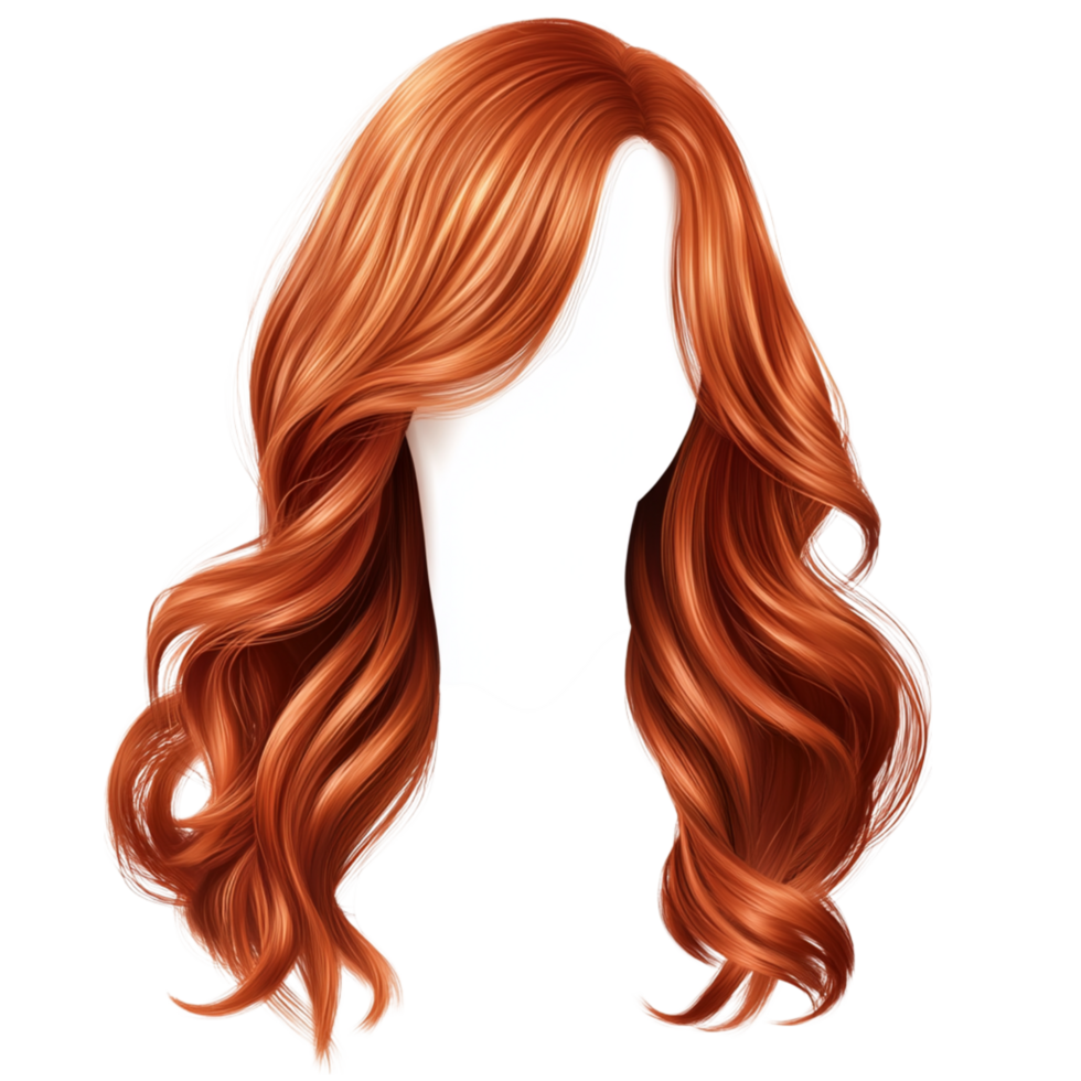 Flowing red wavy hairstyle without a face symbolizing fashion and the elegant beauty of voluminous cascading hair png