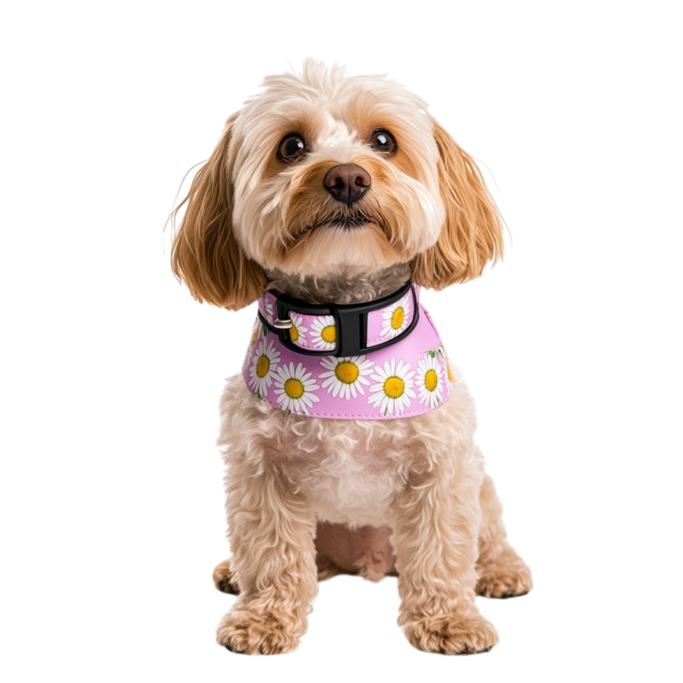 Small fluffy dog with a pink collar and a happy expression represents loyalty companionship and the adorable charm of a wellgroomed pet png
