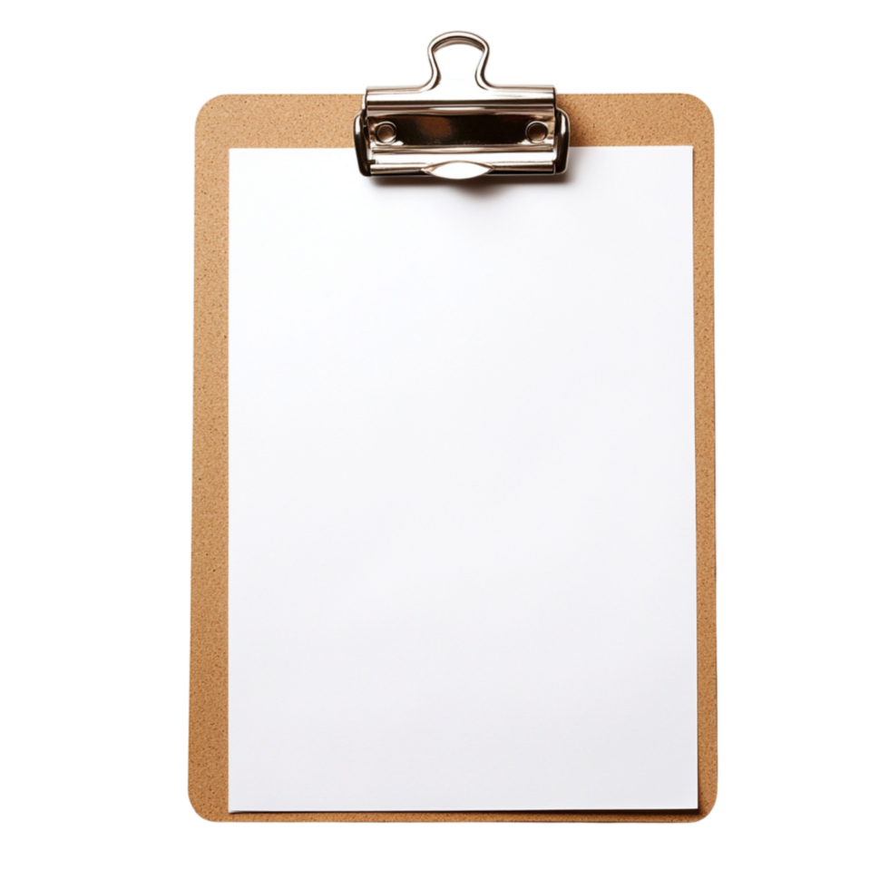 Wooden clipboard with a metal clip holding a blank sheet of paper represents organization efficiency and the practical use of simple office supplies png