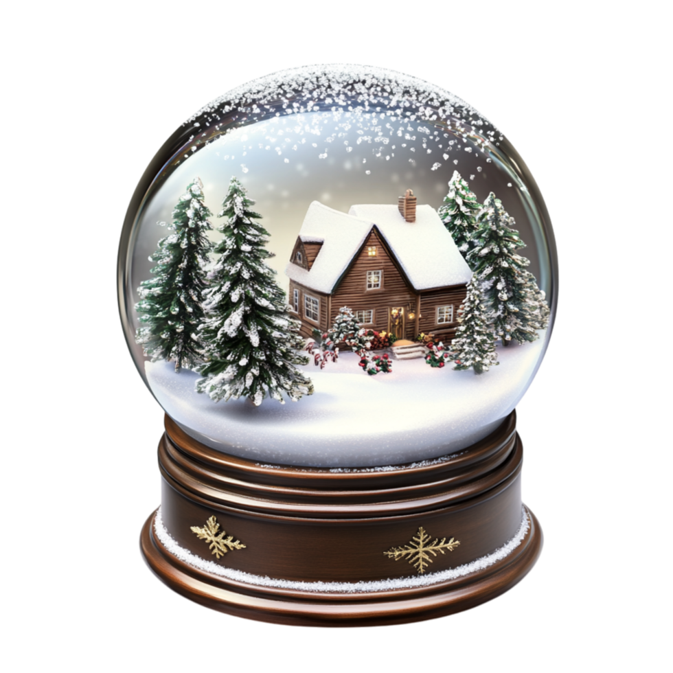 Snow globe with a miniature house covered in snow inside a glass dome represents nostalgia wonder and the cozy charm of winter holiday scenes png