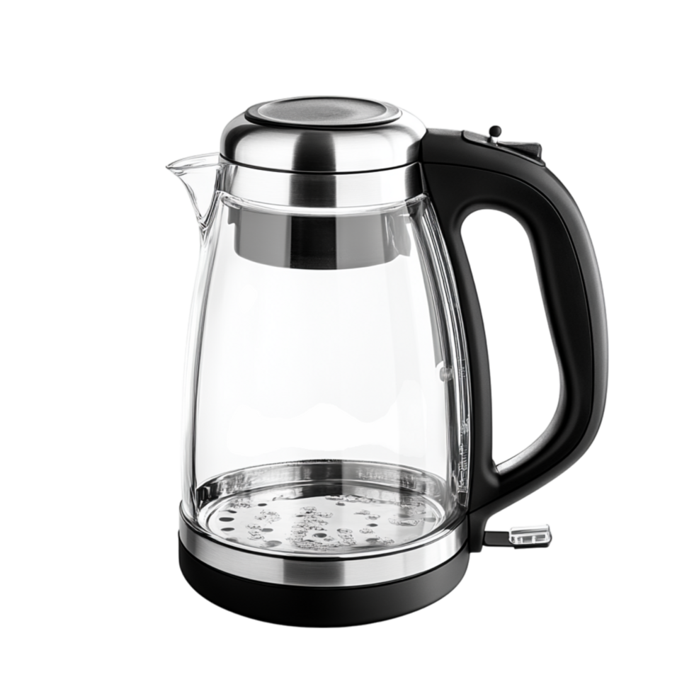 Modern glass electric kettle with a black handle symbolizing convenience and the quick preparation of hot beverages at home png
