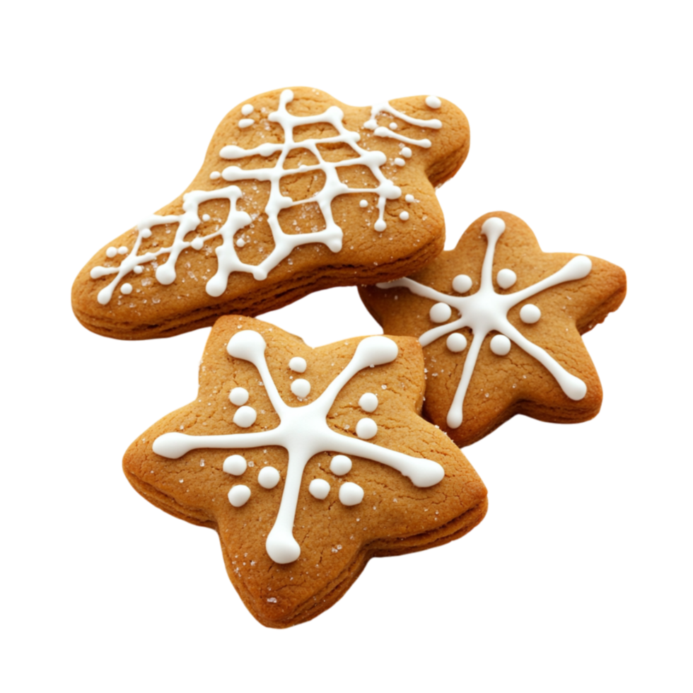 Starshaped gingerbread cookies with icing decoration symbolizing festivity and the warm tradition of holiday baking png