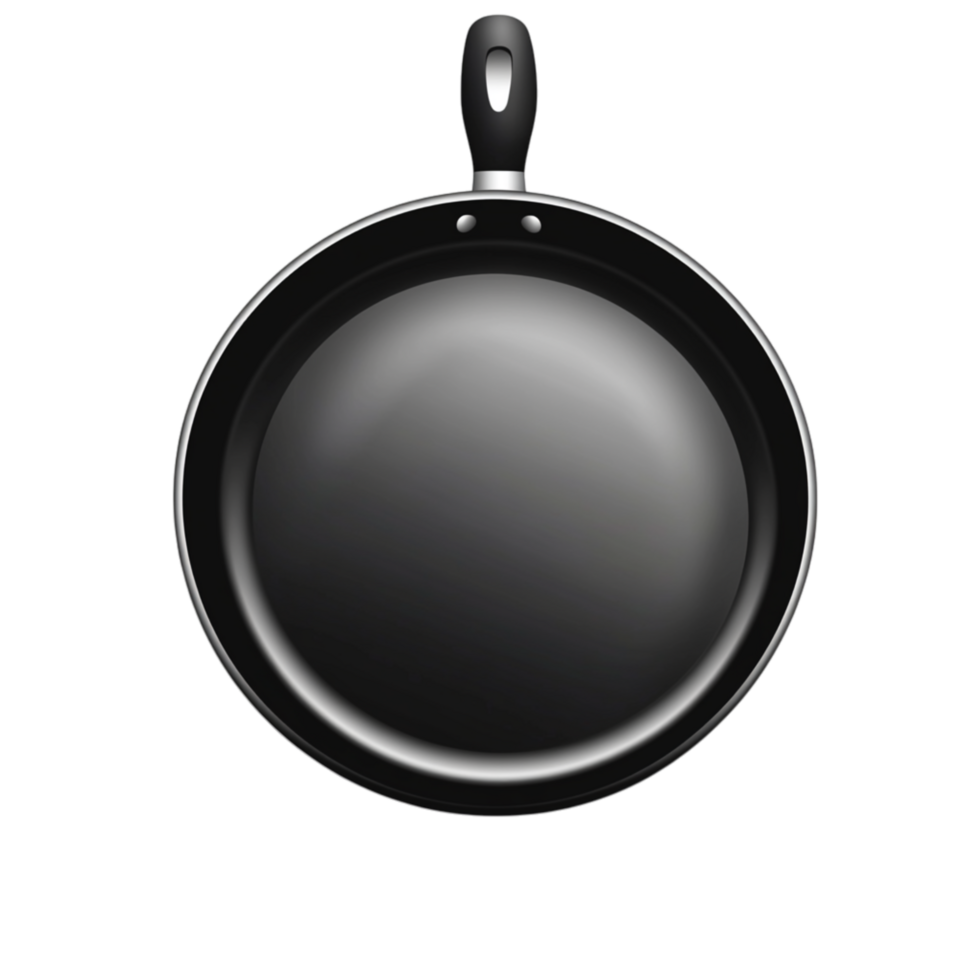 Shiny black frying pan with a round nonstick surface and a sturdy handle providing a reliable and efficient cooking tool for preparing delicious meals png