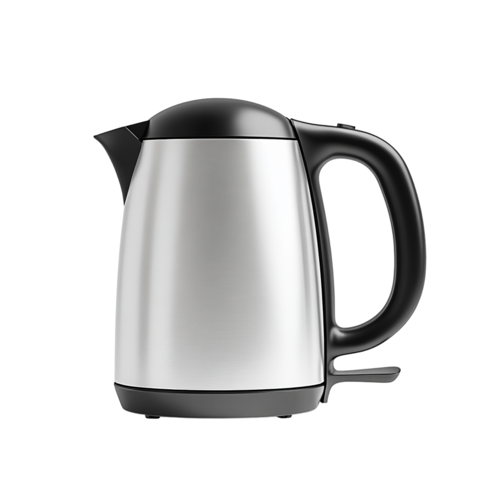 Sleek stainless steel electric kettle with a sturdy black handle and a modern design ensuring rapid boiling water for tea coffee and instant meals png
