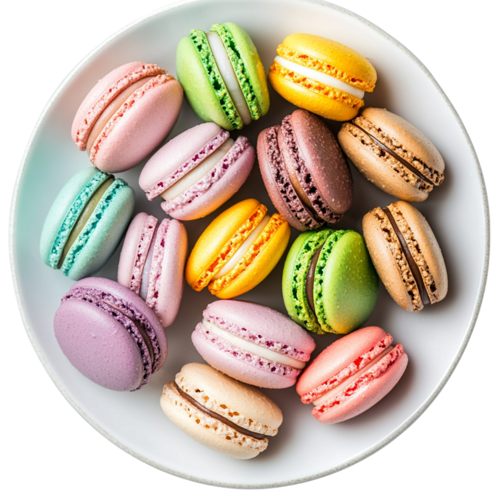 Colorful macarons in a variety of pastel shades with delicate textures symbolize sweetness elegance and the refined of French pastries png