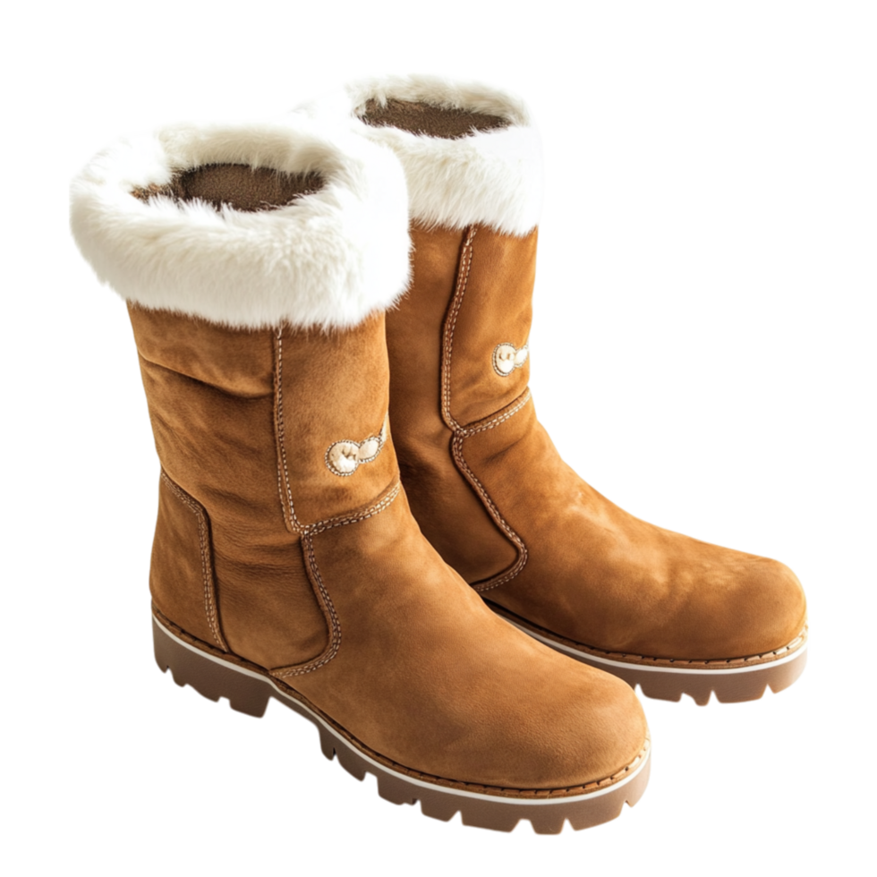 Stylish brown winter boots with a warm faux fur lining and a rugged sole providing both fashion and functionality for snowy and cold weather png
