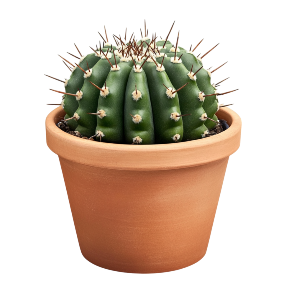 Small round cactus in a terracotta pot with sharp spines symbolizing resilience nature and the enduring charm of desert flora png