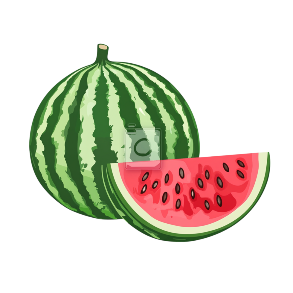 Watermelon cut in half revealing its juicy red interior with dark seeds representing summer refreshment natural sweetness and the hydrating pleasure of biting into ripe seasonal fruit png