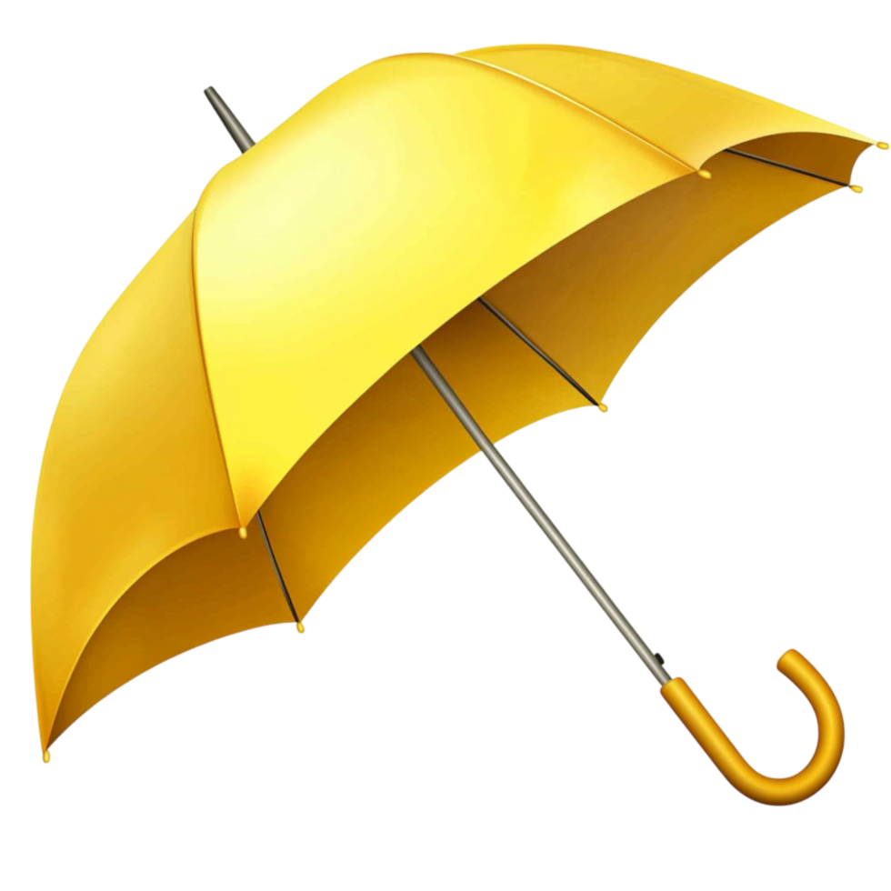 Vibrant yellow umbrella with a curved handle and a wide canopy symbolizing protection and the cheerful spirit of rainy days png