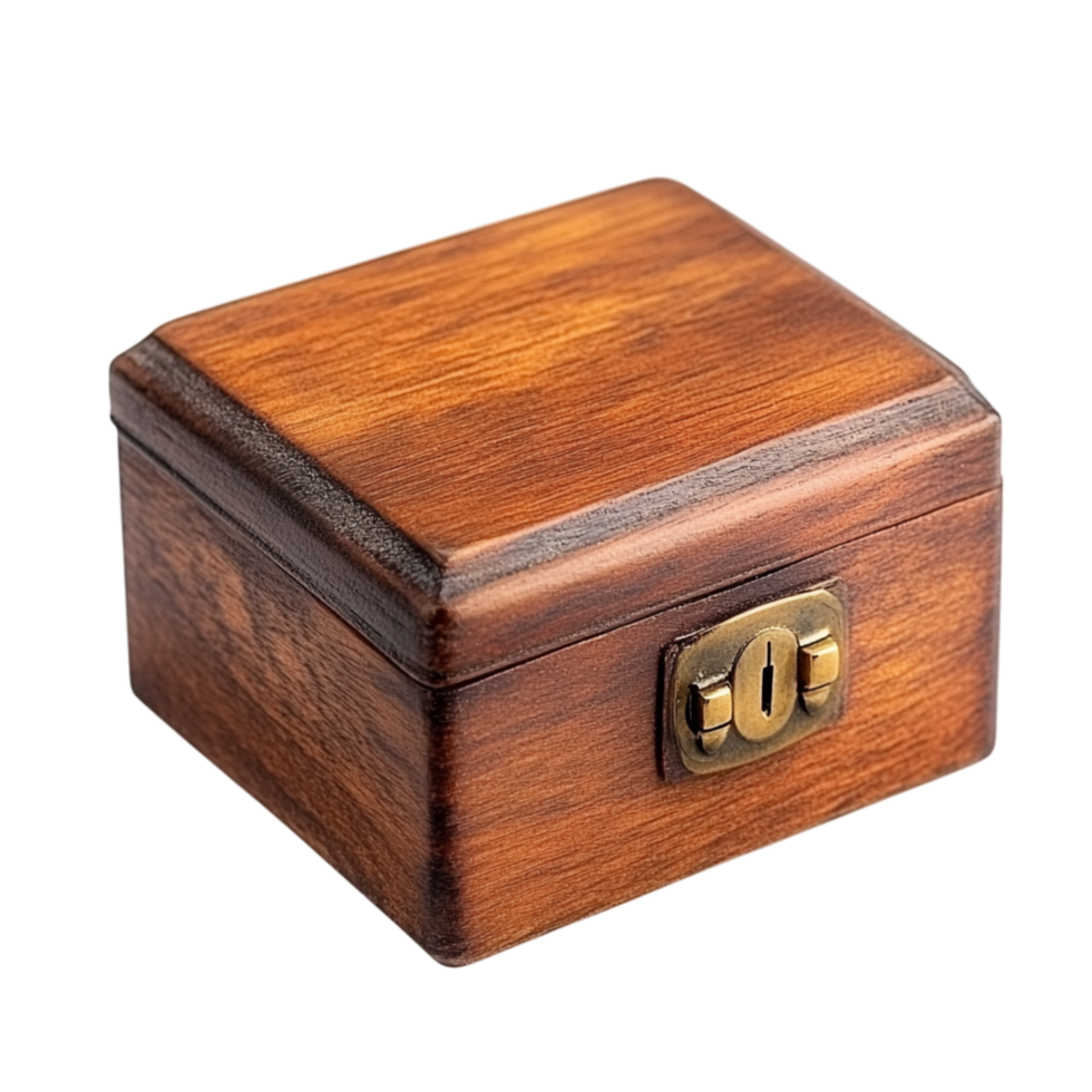 Small antique wooden box with a brass latch and a polished surface symbolizing mystery and the sentimental charm of treasured keepsakes png