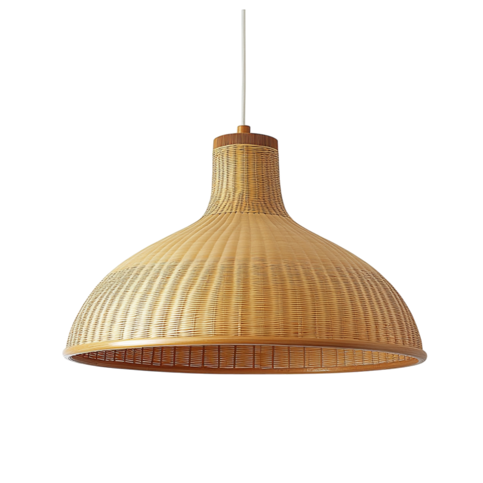 Woven rattan pendant lamp with a domeshaped shade symbolizing warmth nature and the rustic elegance of handcrafted home decor and lighting png