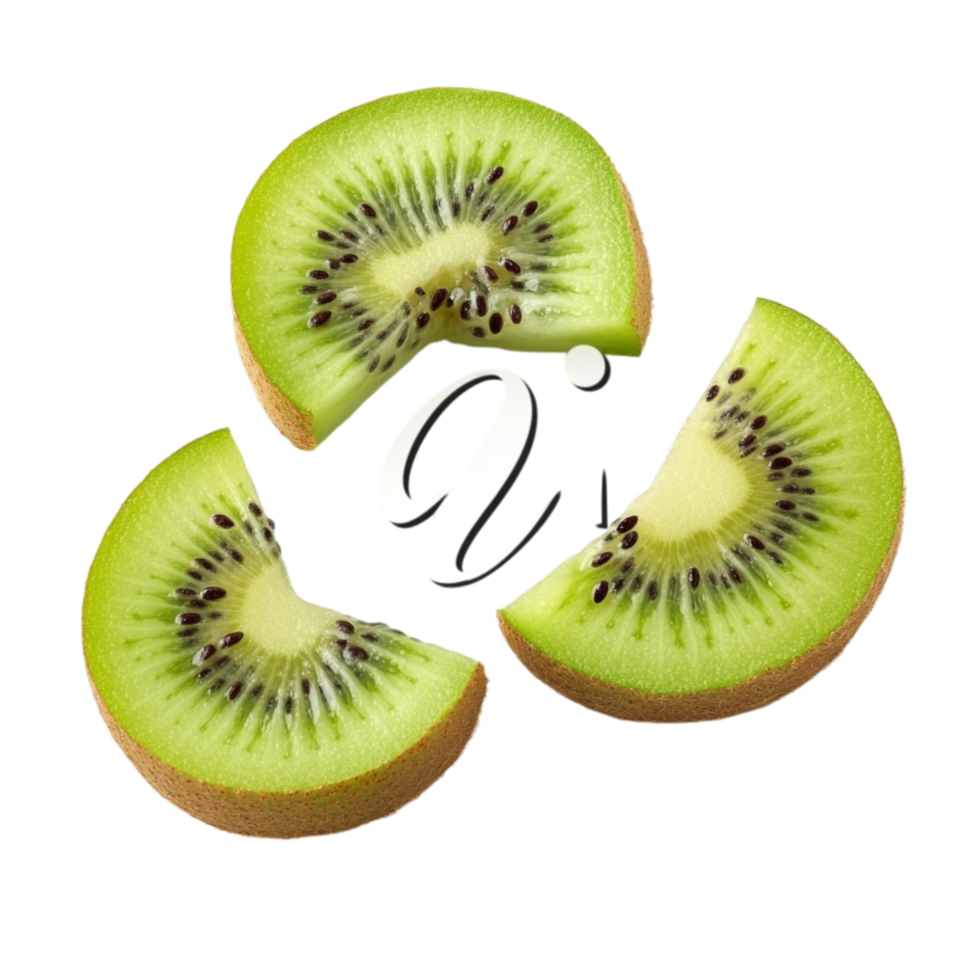Three kiwi slices arranged in a circular pattern symbolizing nutrition vitality and the tropical sweetness of refreshing exotic fruits and healthy snacks png