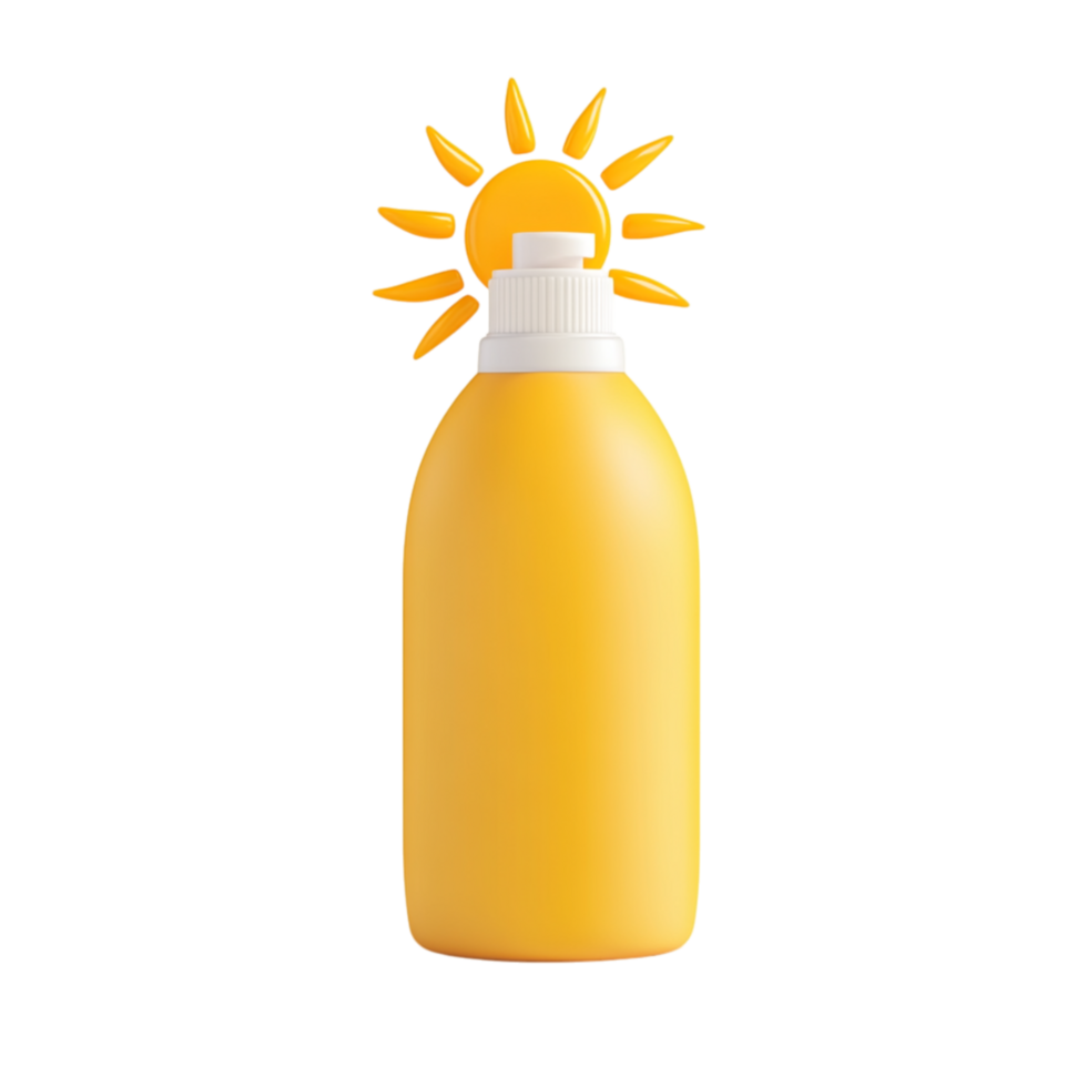 Bright yellow sunscreen bottle reflects summer care and protection from harmful rays png