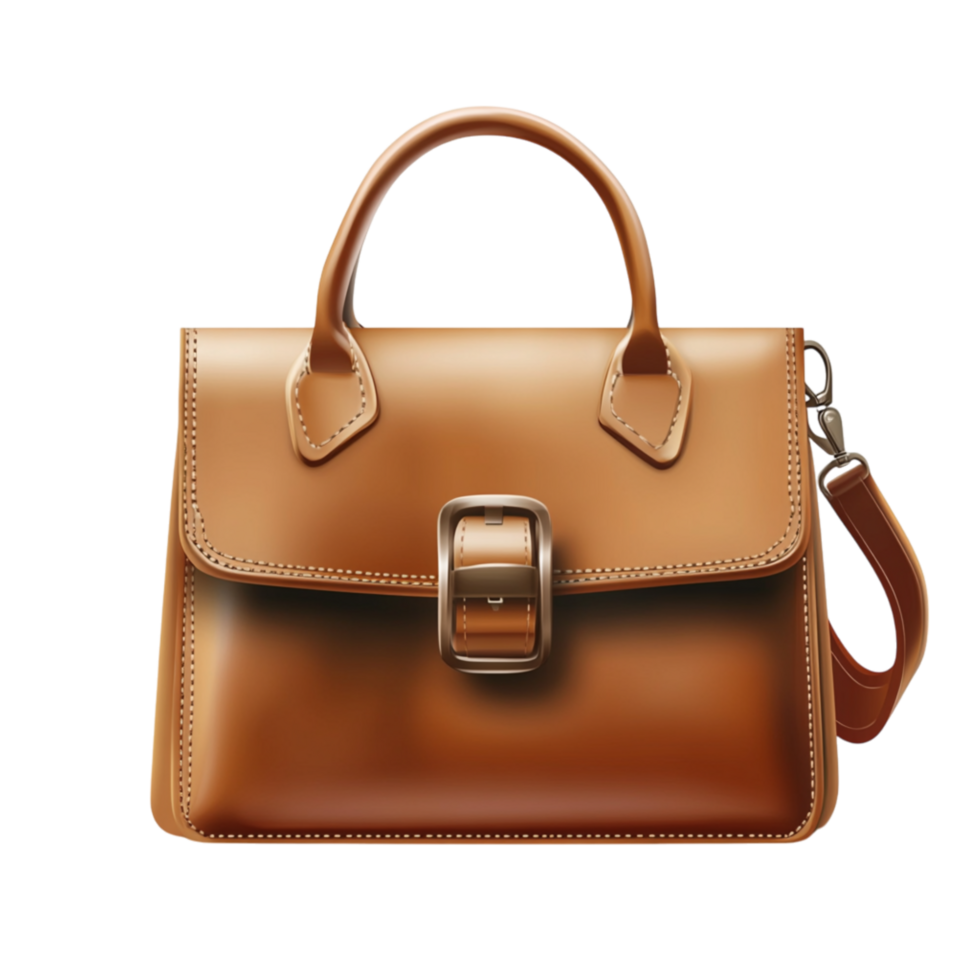Elegant brown leather handbag with a stylish buckle symbolizing sophistication fashion and the timeless charm of classic accessories png