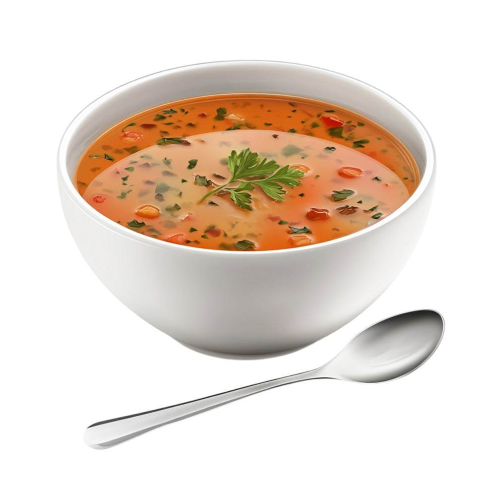 Bowl of hot vegetable soup with fresh herbs symbolizing warmth nourishment and the comforting flavors of homemade culinary traditions png