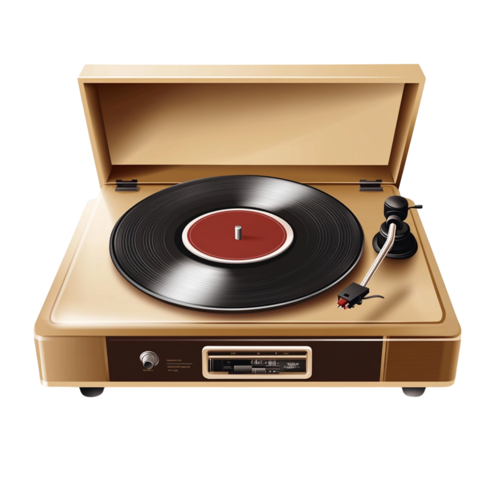Classic vinyl record player with a spinning disc symbolizing nostalgia music and the vintage charm of timeless sound and audio heritage png