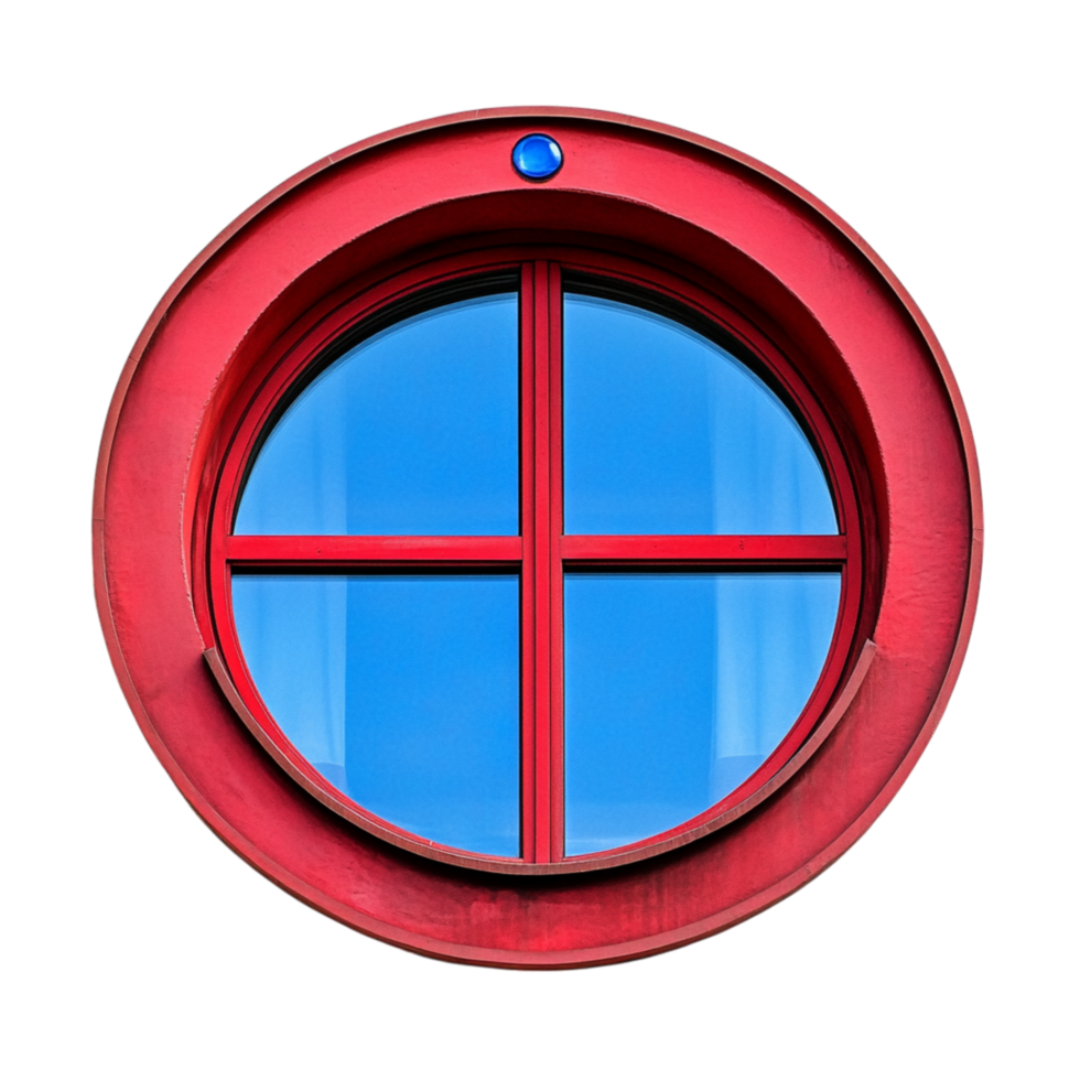 Circular red window with a blue glass pane symbolizing architecture creativity and the charming uniqueness ofistic home designs and decor png