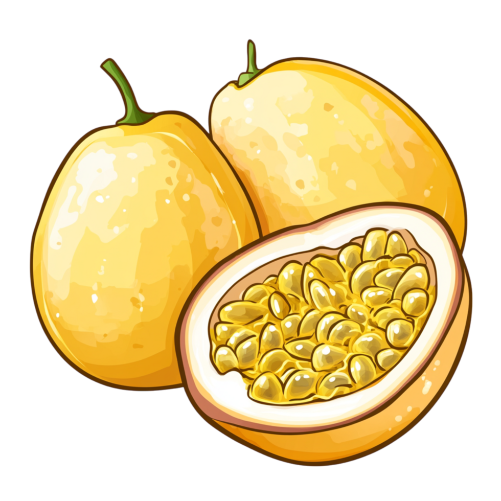 Yellow passion fruits with vibrant pulp highlight tropical flavors and healthy indulgence png