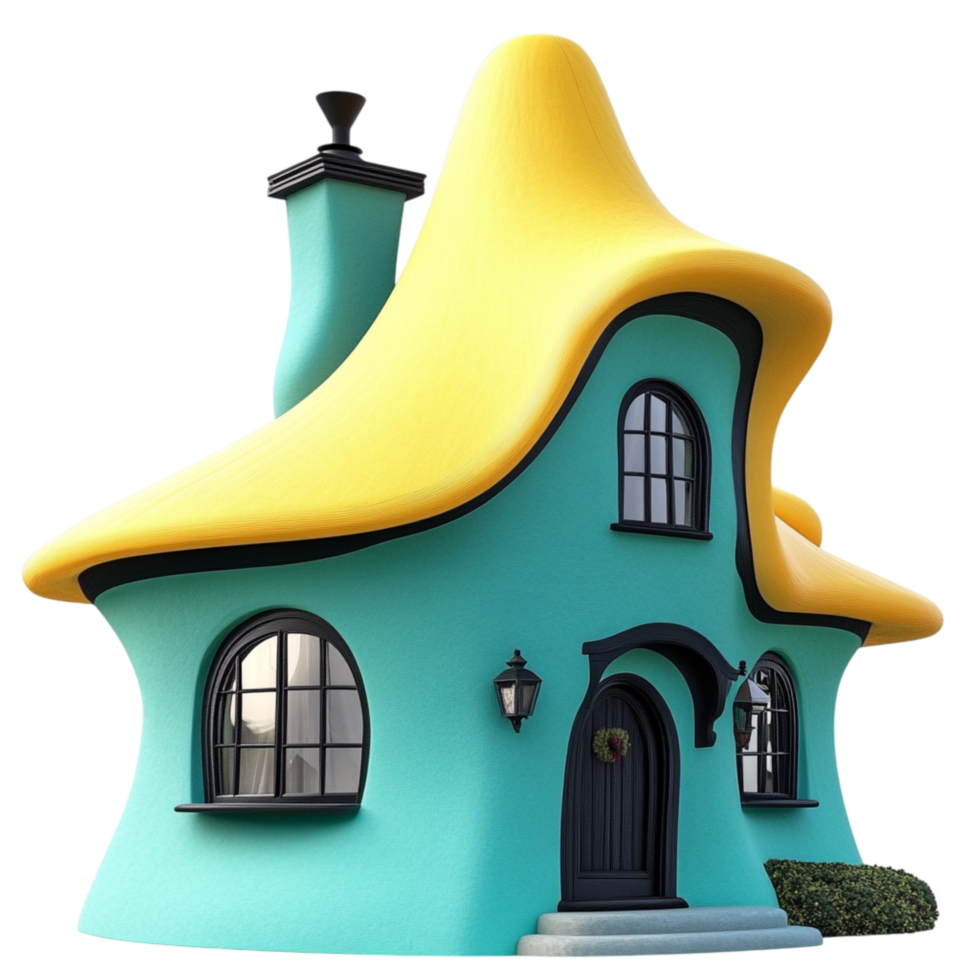 Whimsical cartoon house with a yellow roof exudes playful creativity and childlike wonder png