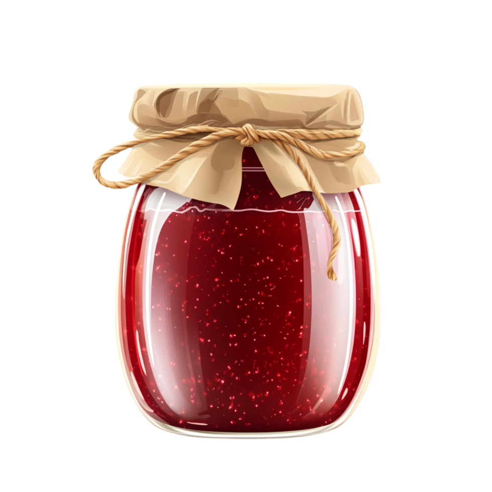 Sealed jar of raspberry jam with a rustic fabric lid symbolizing homemade goodness warmth and the charm ofisanal food crafting png