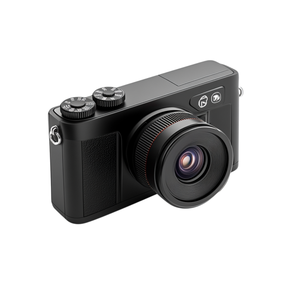 Black digital camera with a sleek design captures memories with precision and clarity png