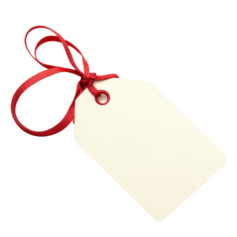 Blank gift tag with a red ribbon tied in a bow symbolizing personalization gifting and the thoughtful touch of a handwritten message for special occasions png