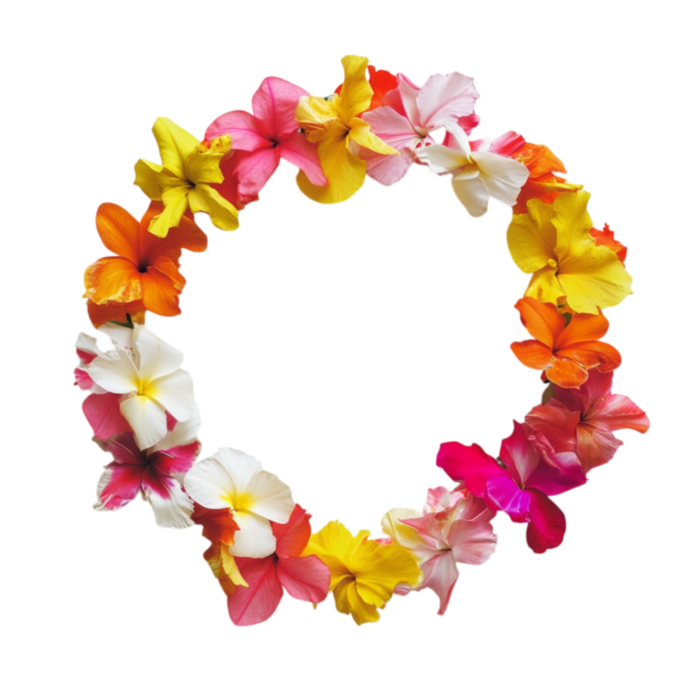 Colorful flower wreath in a circular arrangement symbolizing celebration joy and the vibrant beauty of natures blossoms in a festive display png