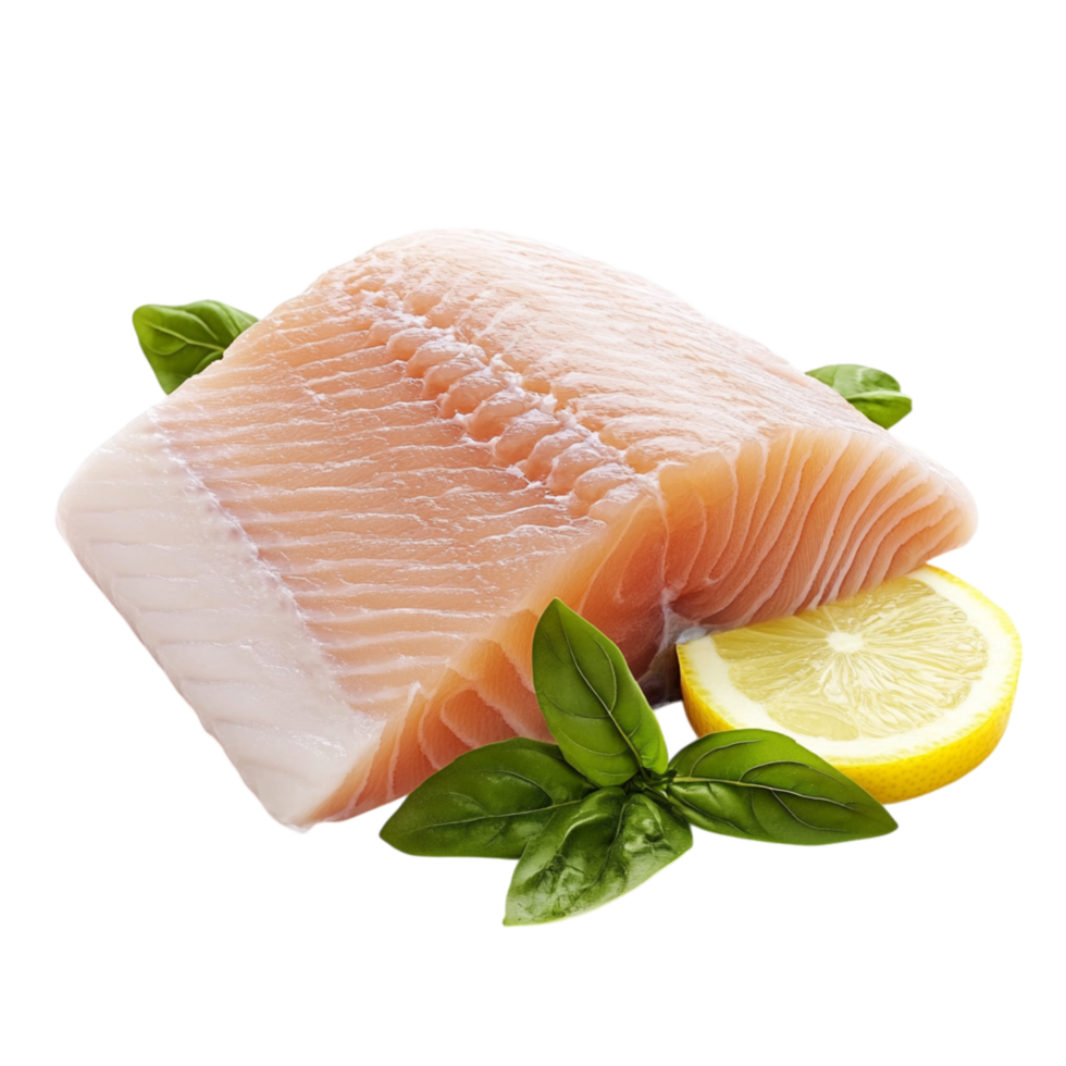 Fresh salmon fillet with basil and lemon slices symbolizing health nutrition and the delicious flavors of seafood cuisine in gourmet meals png