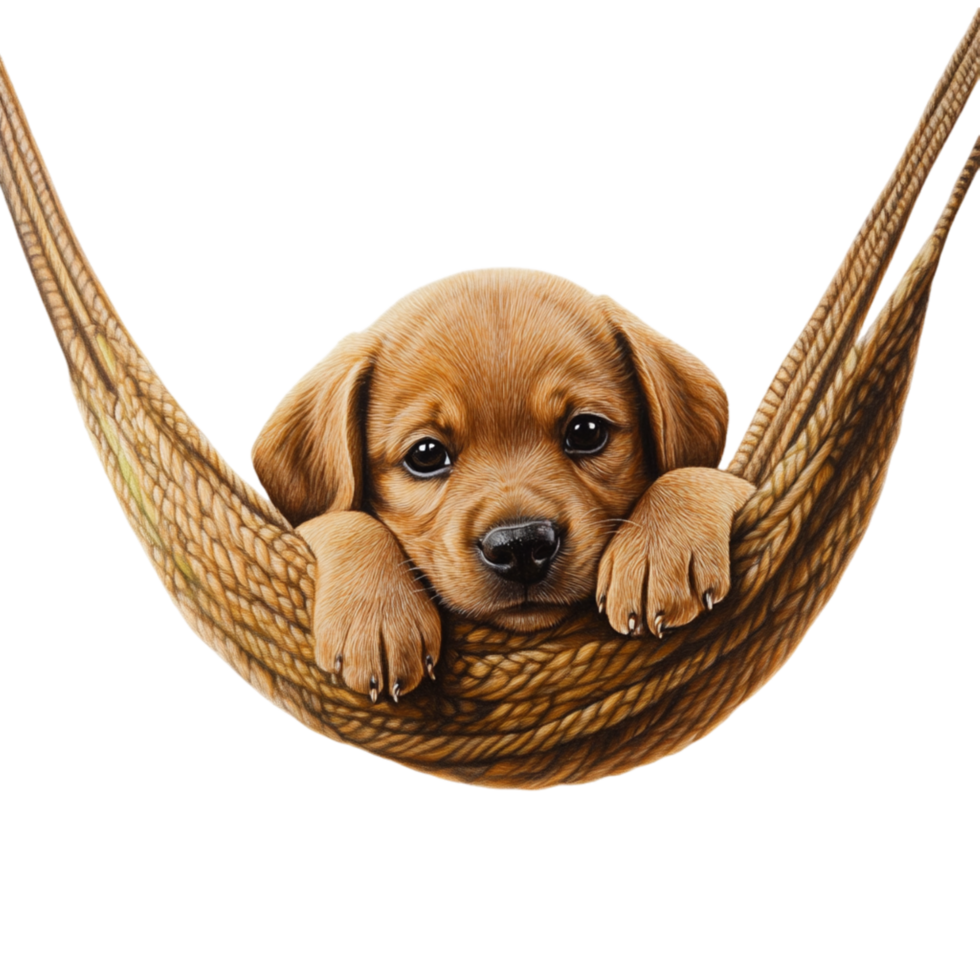 Puppy in hammock symbolizing adorable relaxation playful innocence and heartwarming pet moments png
